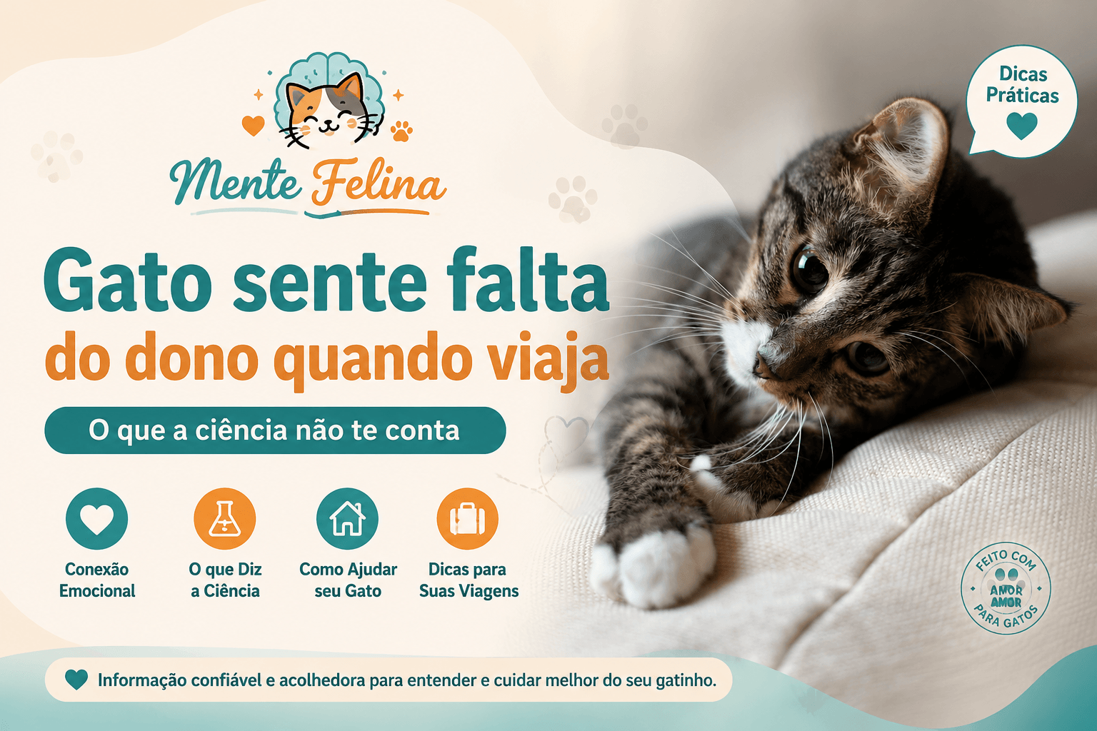 Gato sente falta do dono quando viaja