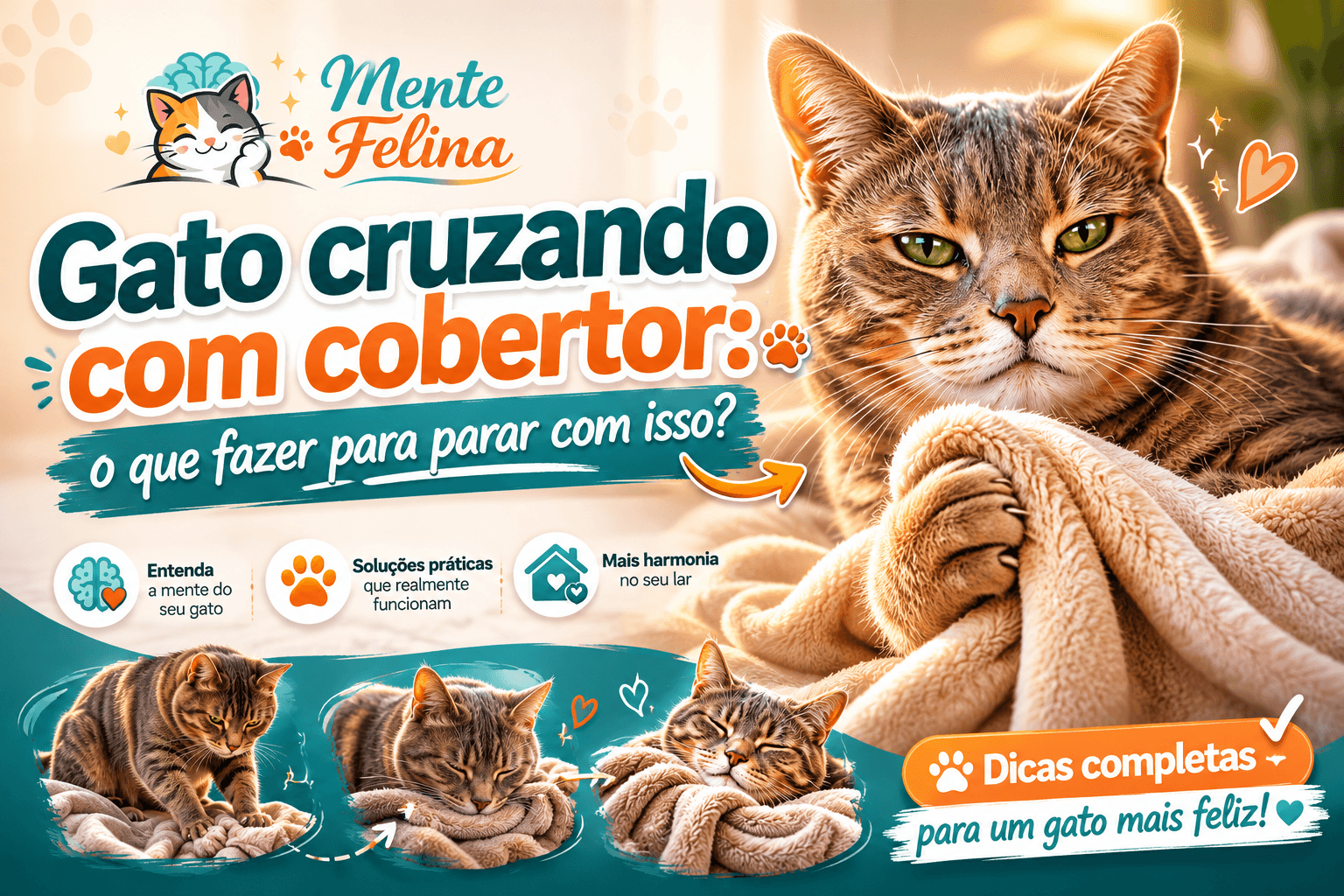 Gato cruzando com cobertor o que fazer